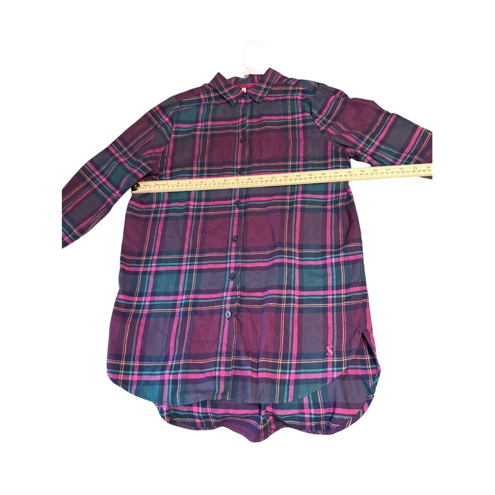 Joules Womens Plaid Button Down Tunic Shirt Purple Pink Green Size US 4 UK 8